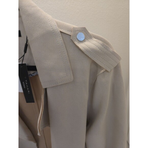 T Tahari Womens S Jacket Faux Suede Draped Lapel Beige Urban Chic NWT $118 - Picture 7 of 10